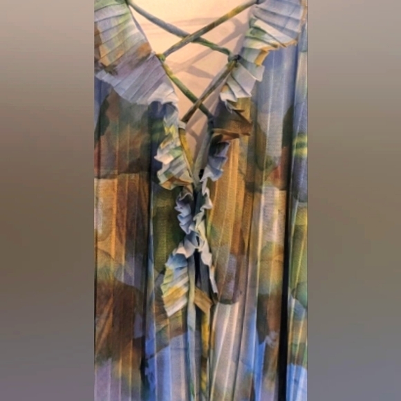 NWT ZARA Tulle spaghetti strap long teal light green cross tie v neck down front - Picture 10 of 13